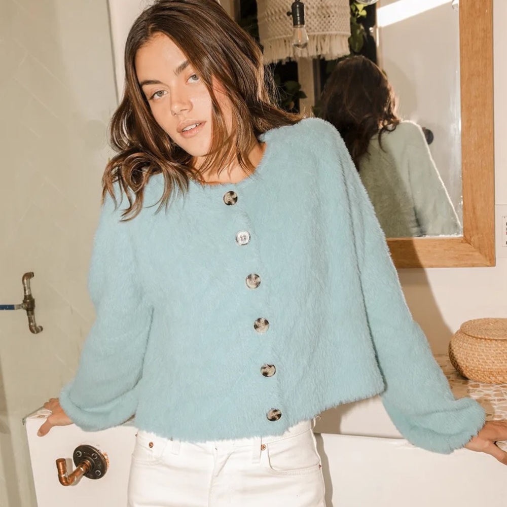 Lulus Best Place to Be Light Blue Eyelash Knit Cardigan Sweater